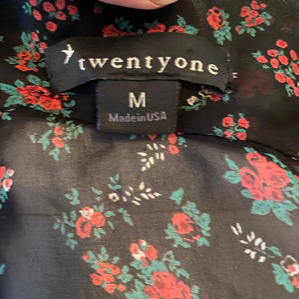 Blue floral sheer top. Twenty-one brand, size M